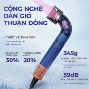 DRYON D17 棒状吹风机 - 345 克超轻高速吹风机，带 3 个附件